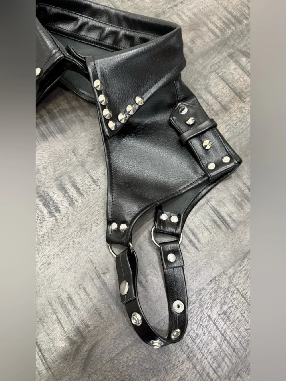 Black Studded Faux Leather Harness Collar